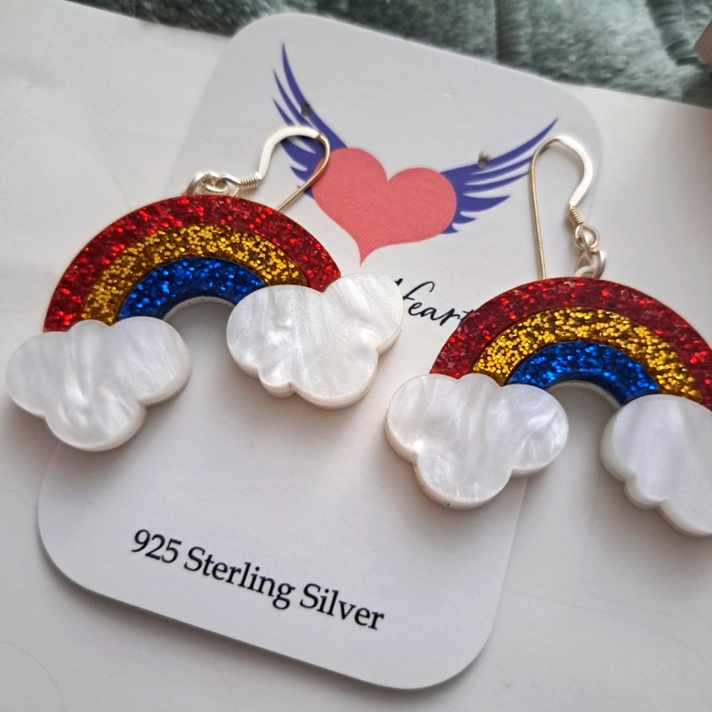 Rainbow Glitter Earrings- Sterling Silver Hooks